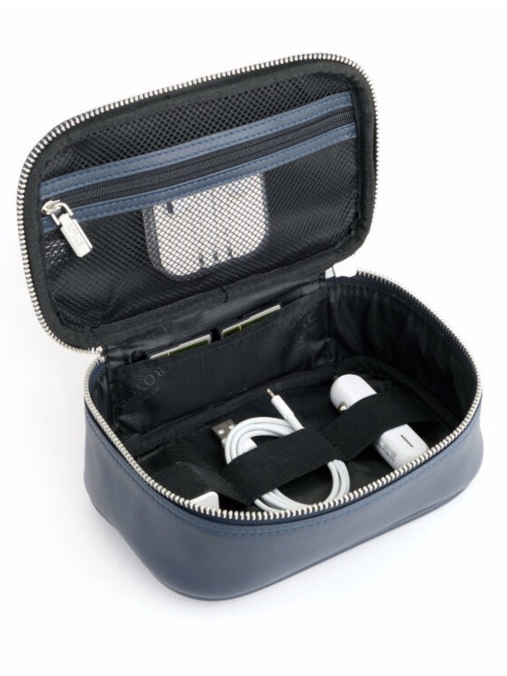 Royce New York Leather Tech Accessory Cord Organizer Case Blue Pebble